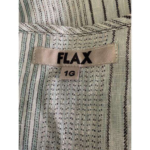 Flax Striped Lt Blue Woven Linen Tunic Dress Size 1G Lagenlook - Picture 9 of 11